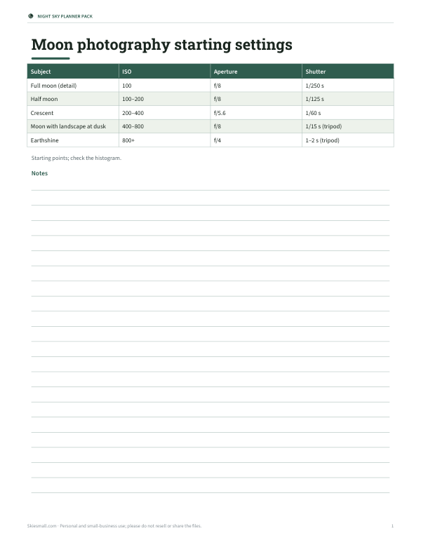 Preview of Printable Moon Photo Settings Card